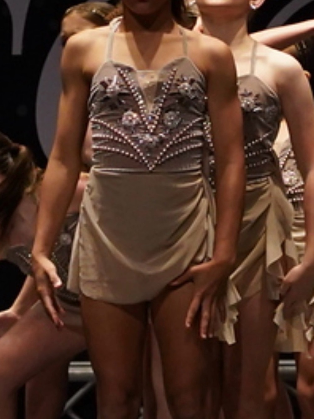 Weissman Beige and Taupe Dance Costume with Beaded Bodice